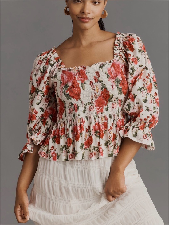 Anthropologie Tops - Anthropologie Smocked Sweatheart Blouse NWT!